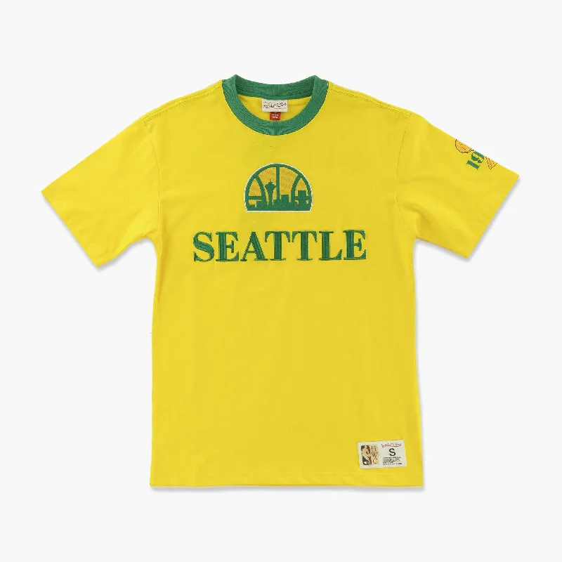 Price Slash Seattle SuperSonics Yellow Skyline Logo T-Shirt