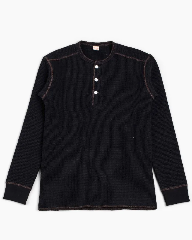 Huge Savings The Real McCoy's MC17117 Waffle Henley Shirt L/S Black