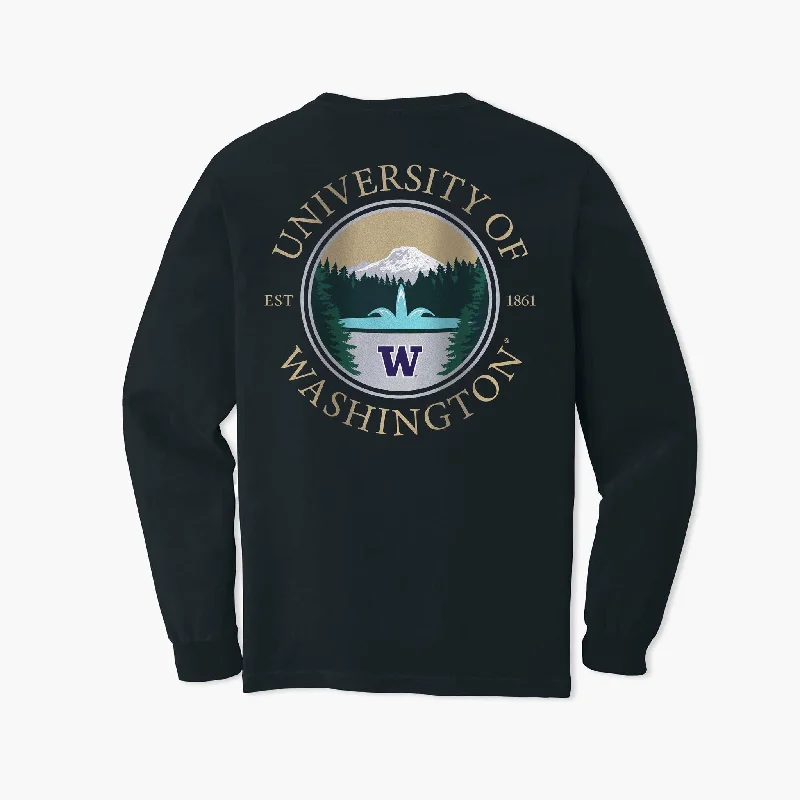 Great Bargains Washington Huskies Rainier Vista Black Premium Heavyweight Long Sleeve T-Shirt